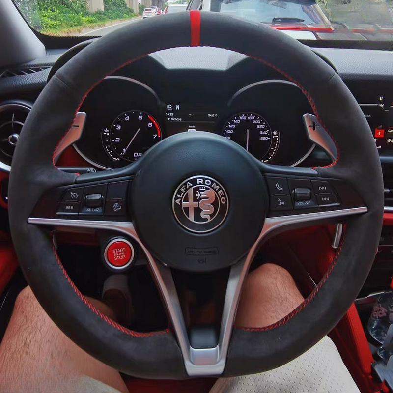 Car Steering Wheel Cover Anti Slip Breathable - Pour Alfa Romeo Giulia Stelvio 2015-2018,