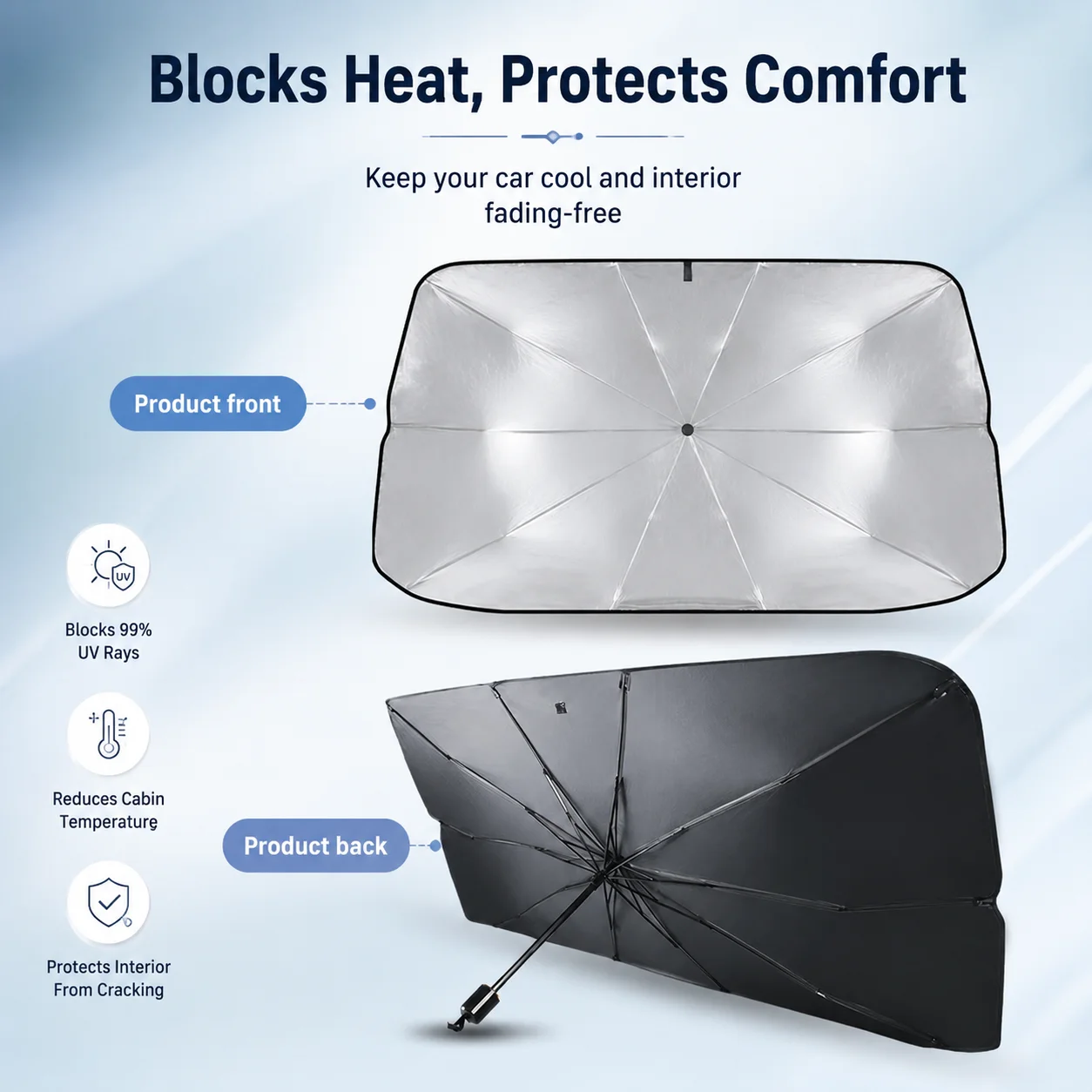 Car Sunshade Windshield Umbrella Foldable - 1 pièce, pare-soleil pliable pour pare-brise
