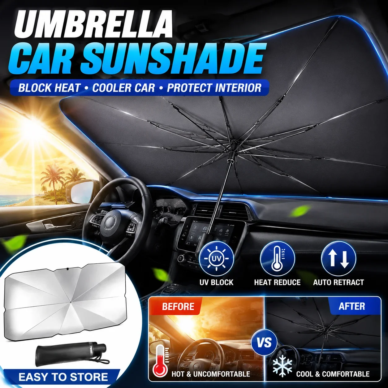 Parasol de voiture pliable, pa - Car Sunshade Windshield Umbrella Foldable avis et prix